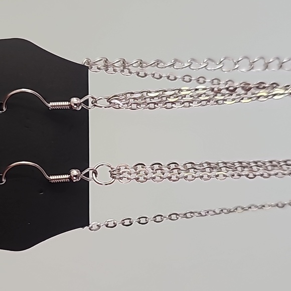 Blue & Green heart pendant, long chain, dangle down chain earrings - Picture 6 of 8